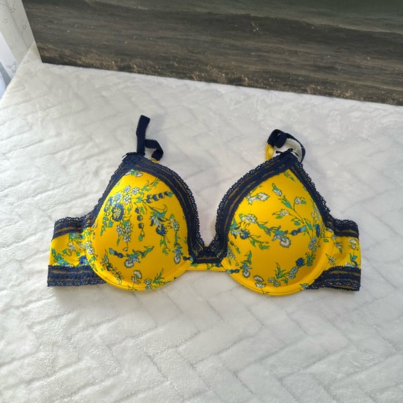 Nwt $44 Aerie American Eagle Katie Lightly Lined T Shirt Bra Yellow Blue 36B - Picture 3 of 11